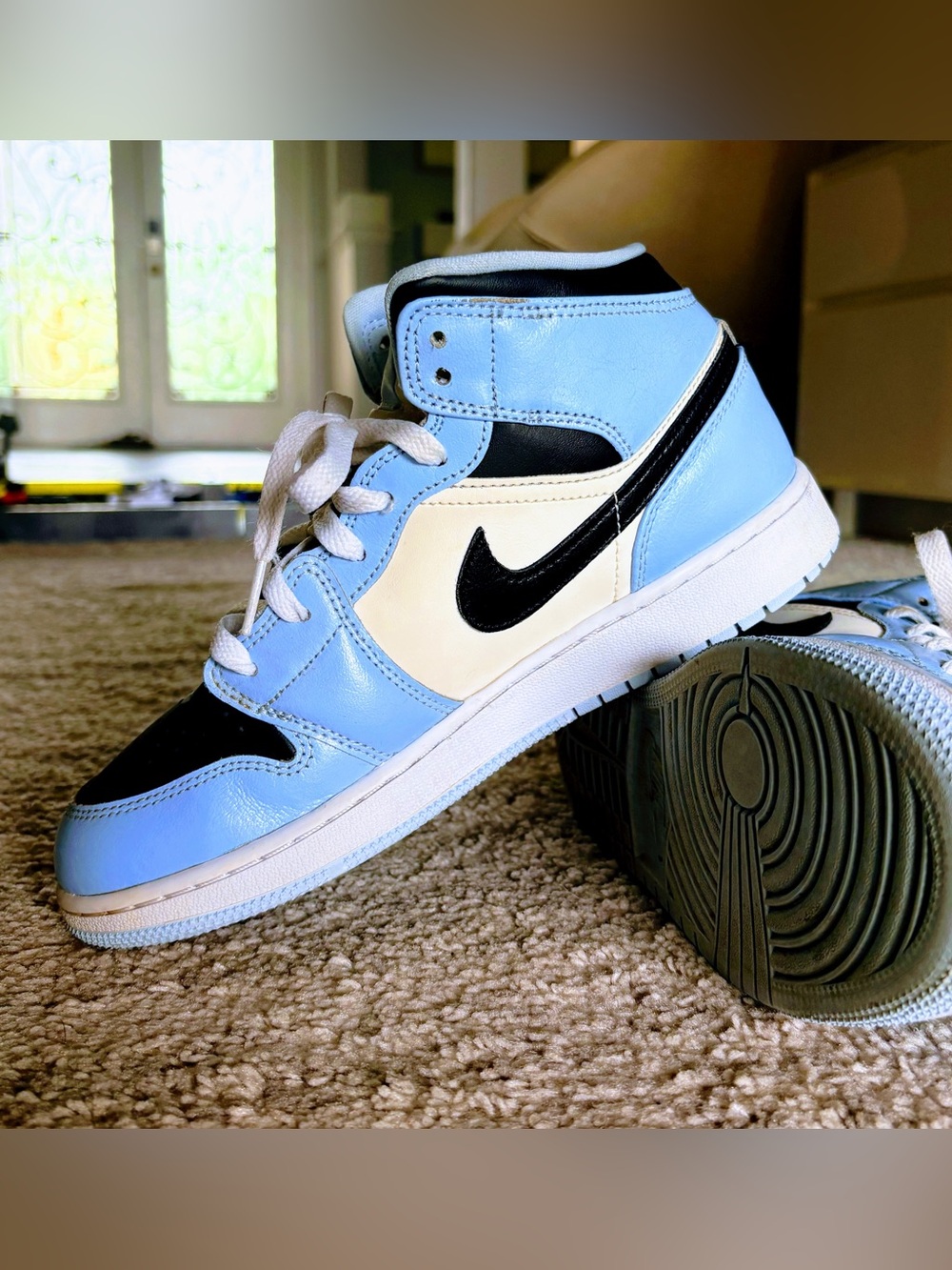 Nike Kids Light Blue, Black & Cream High-Top Sneakers